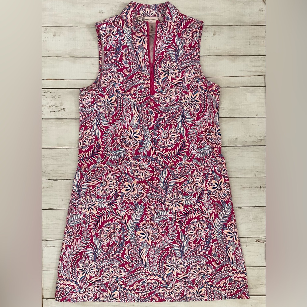 Tommy Bahama Pink & Blue floral paisley tennis & golf dress. Zip front. Pockets.